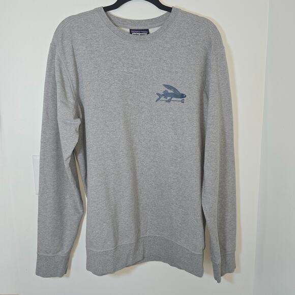 Patagonia Sweatshirt Men’s M Gray Flying Fish Organic Cotton Blend Crewneck - Picture 1 of 9